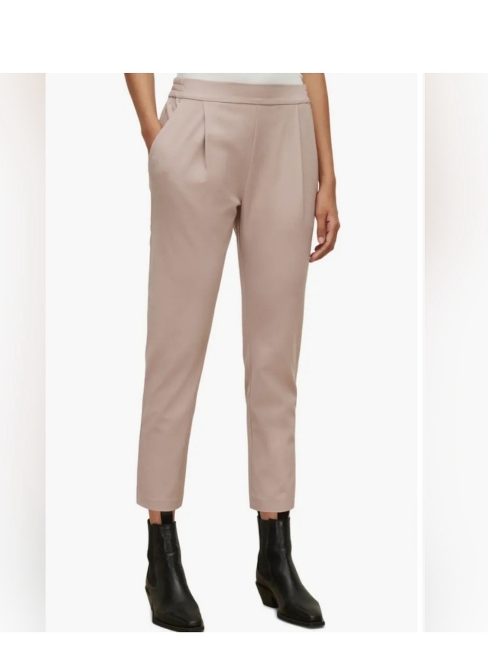 AllSaints Taupe Aleida Dusty Pink Cropped Trousers with Tailored Waist